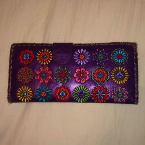 Large purple metallic floral wallet (snap closure)